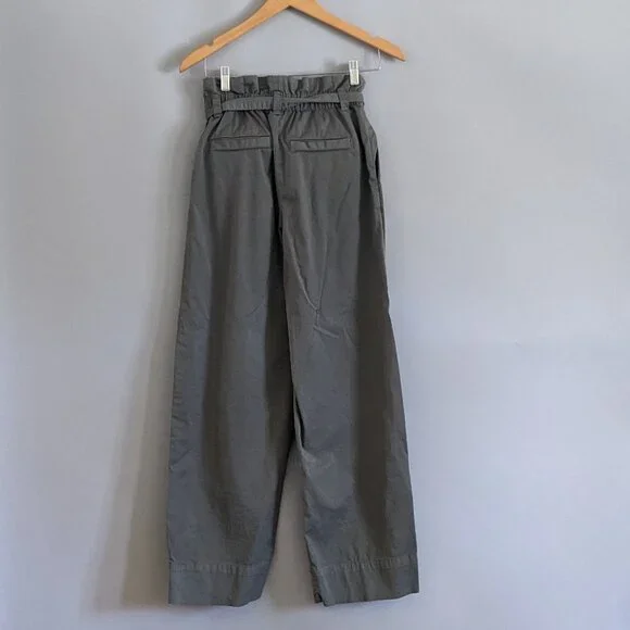Everlane Paper Bag Waist Wide Leg High Rise Organic Cotton Pants Green XS - Picture 7 of 8
